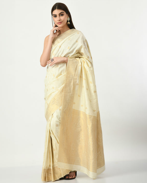 Pre-Stitched Golden Leaves Elegance Banarasi Patola Silk Blend Saree