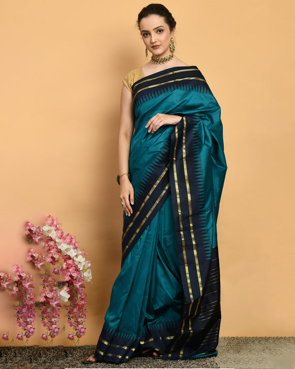 Pre Stitched Dark Turquoise Blue Ready To Wear Rangoli Silk Saree