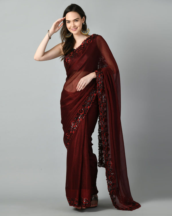 Silk Sarees : Magento red booming silk ready to wear saree
