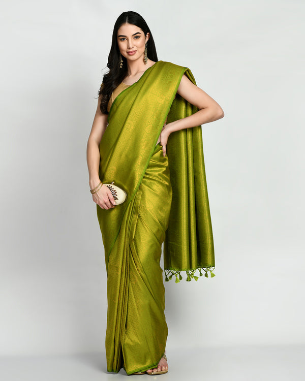 Pre Stitched Ready To Wear Sheen Green Kanjivaram Saree