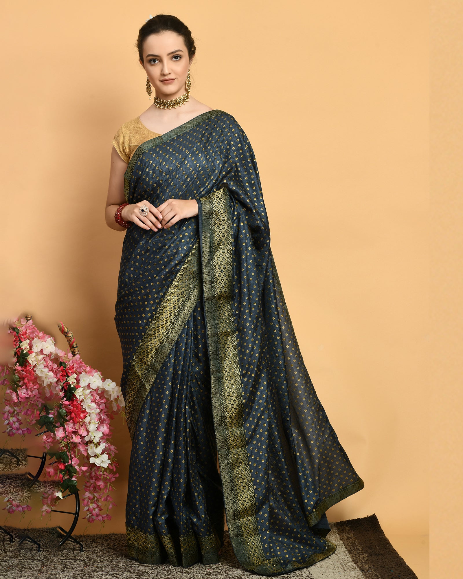 Buy Purple Linen Gotta Patti Work Saree