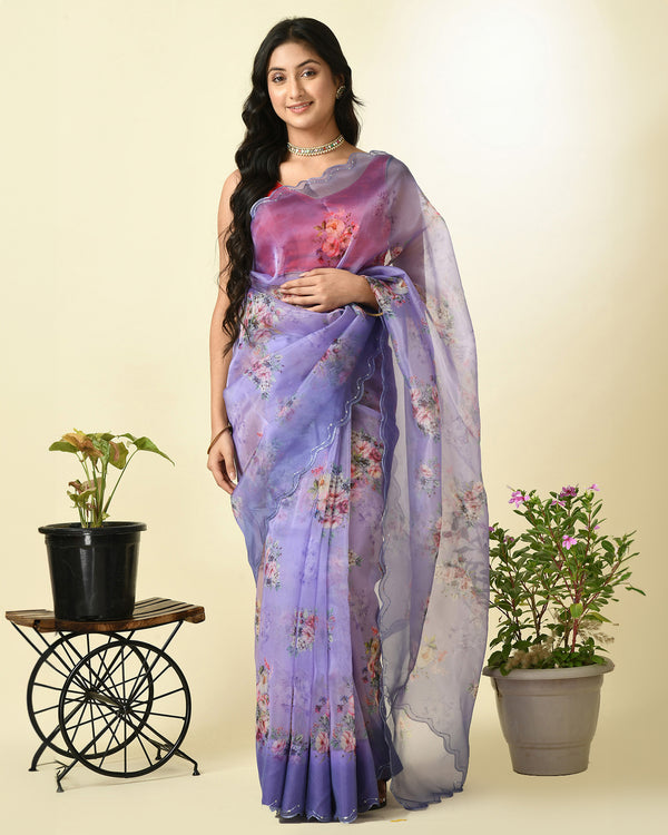 Pre-Stitched Ethereal Blossoms Ready To Wear Organza Saree
