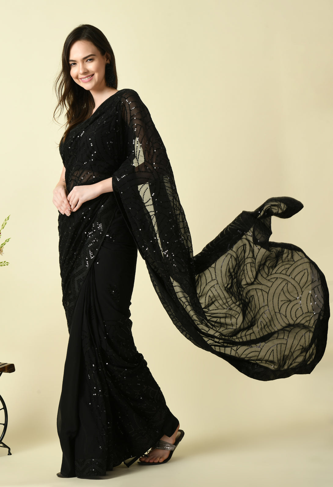 Buy Precious Embroidered Net Saree - Black (KDB-1810014)
