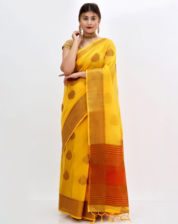 Yellow Handwoven Ready to Wear Linen Saree